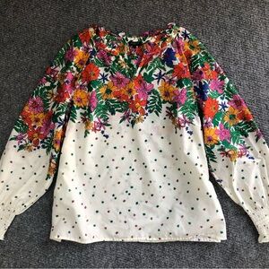 Talbots blissful floral smocked cuff blouse size XLP